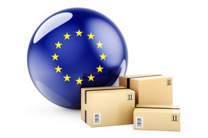 parcels with european union flag delivery eu concept 3d rendering